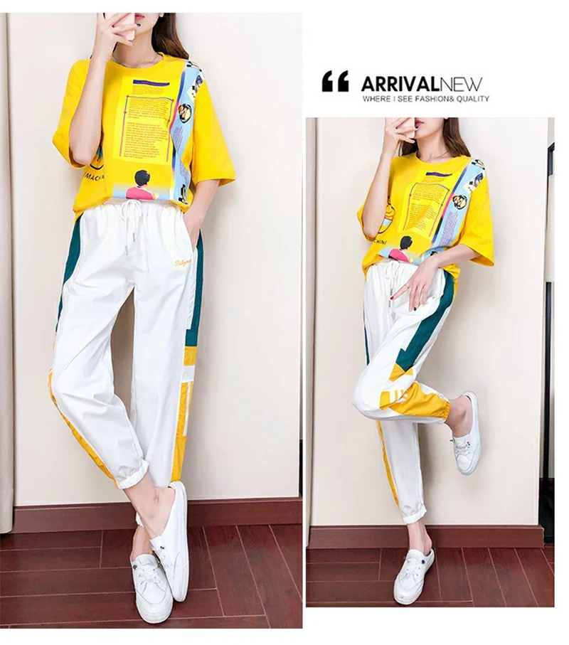 Russia Hot Summer New Kpop Casual 2 Piece Set Women T-shirt Top + Harlan Pants Fashion Trend Tracksuit Women Two Piece Outfits tie dye tracksuit set