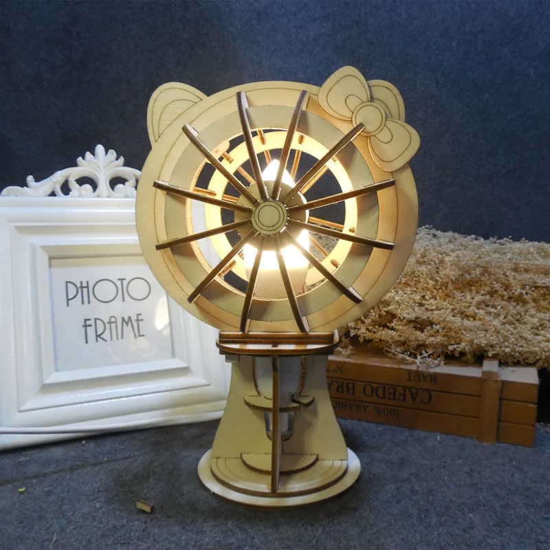 3D Wooden Puzzle Toy DIY Hello Kitty Doraemon Table Lamp Assembly Model Wood Craft Kits Wooden Toys For Children (20)