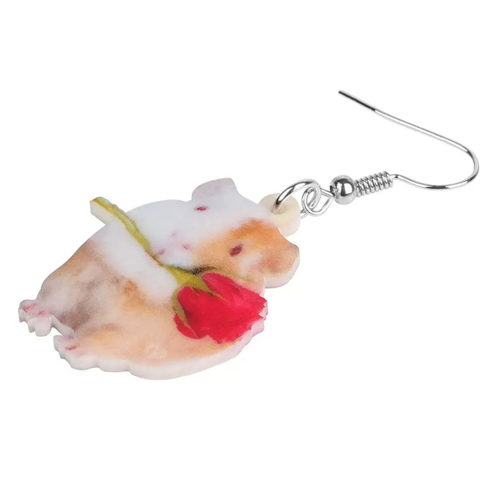 Bonsny Acrylic Valentine's Day Guinea Pig Rat Rose Earrings Animal Drop Dangle Jewelry Accessory For Women Girls Teen Charm Gift drop earrings dangle earrings animal earrings acrylic earrings