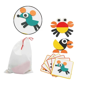 

Wooden Pattern Blocks Animals Jigsaw Puzzle Sorting Stacking Games Montessori Educational Toys for Children Gift