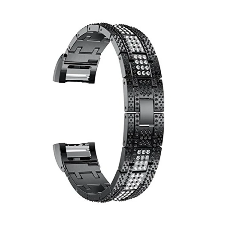 

Alloy Crystal Watch Band Wrist Strap with Metal Frame for Fitbit Charge 2