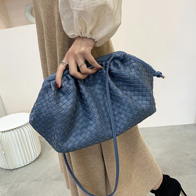Fashion Clip Shell Women Day Cluth Bags Designer Cloud Female Shoulder Bag Luxury Pu Leather Crossbody Bag Lady Large Purse - Цвет: Синий
