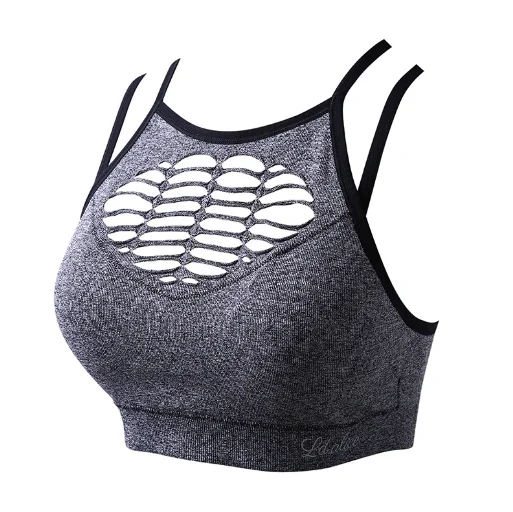 FY047 gray Женский спортивный бюстгальтер, сексуальный, сетчатый, Brathable, спортивный топ, пуш-ап, женский, для спортзала, фитнеса, Спортивное нижнее белье, Женский бесшовный бюстгальтер для бега, йоги - Цвет: FY047 gray