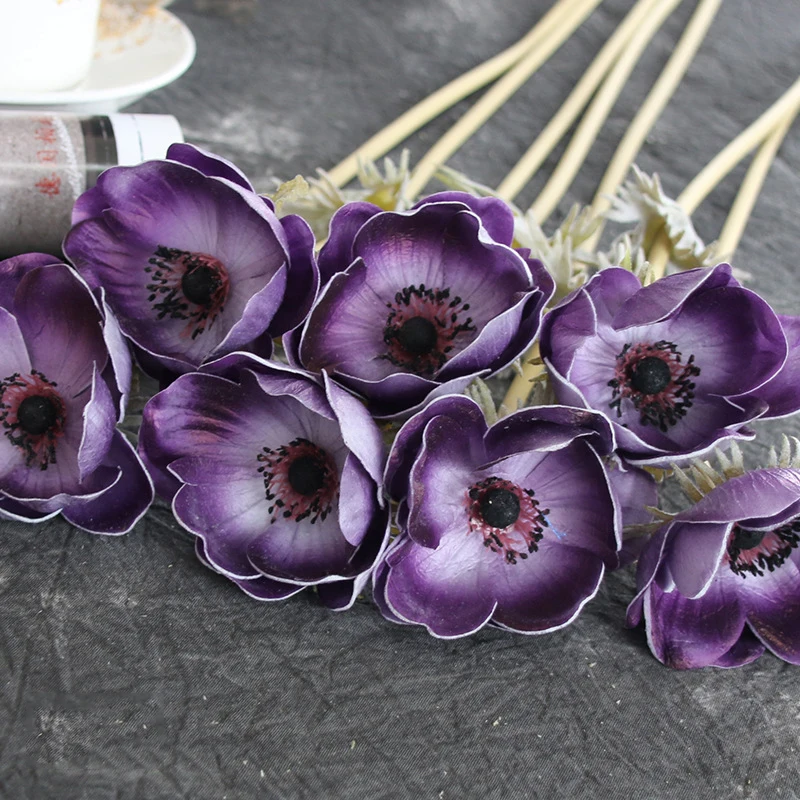 Настоящие искусственные Искусственные цветы Anemone шелковые искусственные цветы для свадьбы держа поддельные цветы домашний сад декоративный венок - Цвет: Фиолетовый