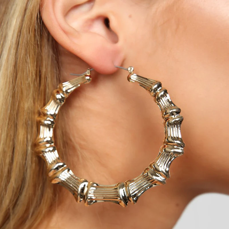 Женские серьги кольца из бамбука AENSOA большие металлические золотого цвета в