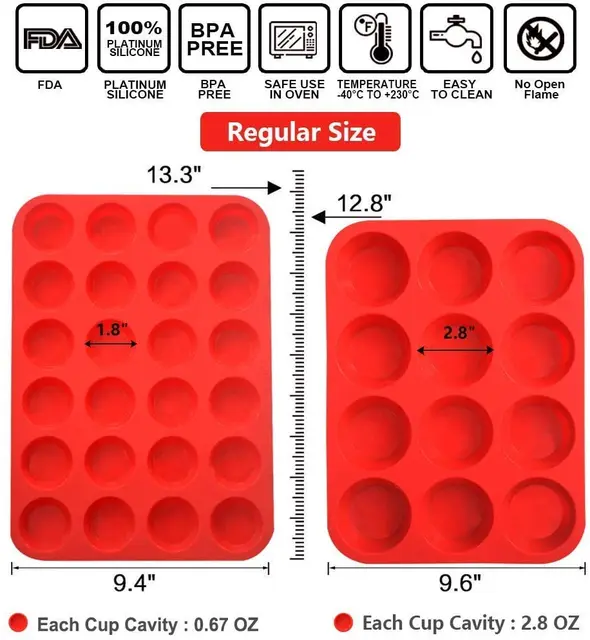 Walfos Mini Silicone Muffin Pan - 24 Cups, BPA Free and Dishwasher