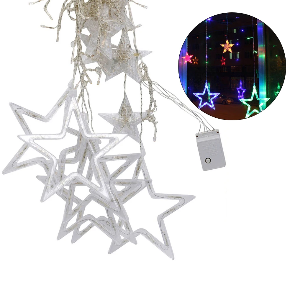 Online LED vorhang licht Lampe String 8 Modi Garten Weihnachten Lichter Dekoration Mond Sterne 2,5 M UNS 110V Hochzeit Neon laterne Festival