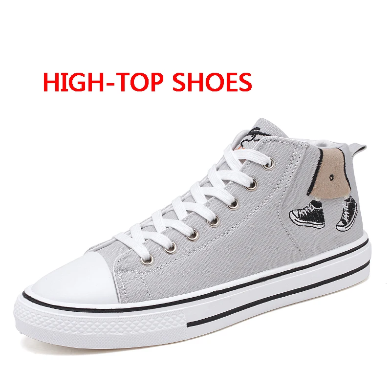 High-Top Gray UPUPER/Модная Мужская парусиновая обувь; Повседневная Вулканизированная обувь; мужские кроссовки; дышащая обувь на шнуровке; мужские кроссовки; zapatillas hombre - Цвет: High-Top Gray