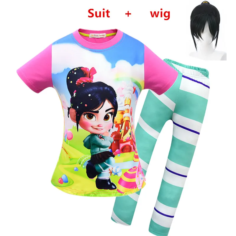 New Clothes Vanellope Von Schweetz Halloween Costume Wreck It Ralph2 Ralph Breaks The Internet Clothing for Baby Girls Kids wig