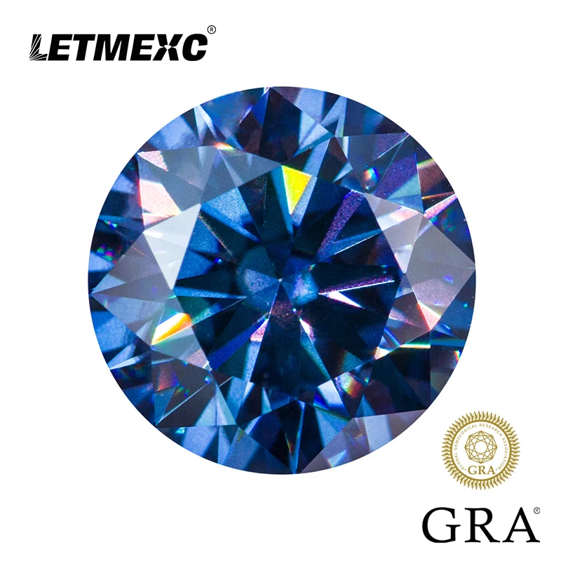 

LETMEXC Royal Blue Moissanite Loose Stone Lab Diamond Gems VVS1 Round Shape with GRA Cartificate for Custom Jewelry