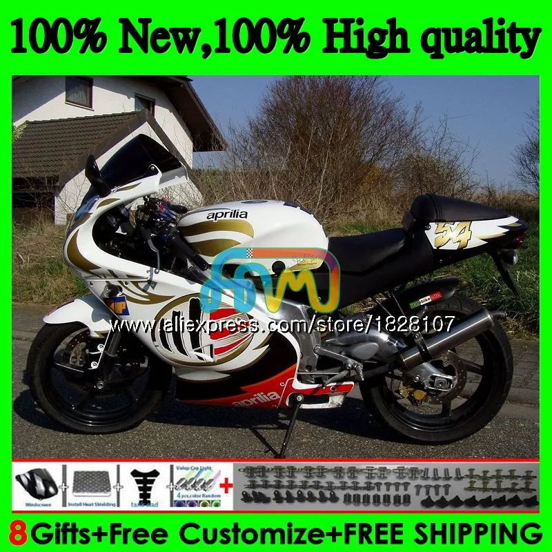RS125R для Aprilia RS 125 R RR RS125 99 00 01 02 03 04 05 64BS. 20 RS4 RS-125 1999 2000 2001 2002 2003; цвет золотистый, белый 2005 обтекатель