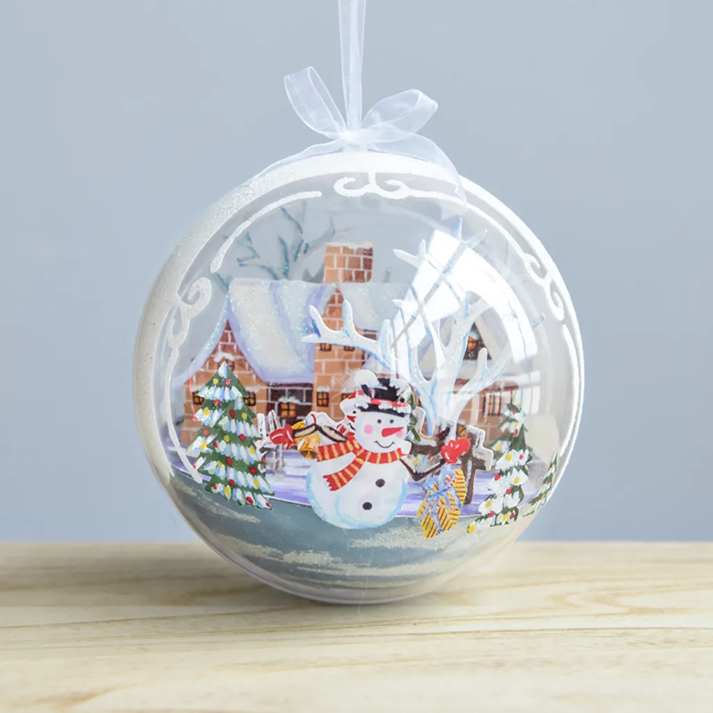 9.5 CM Christmas Transparent Decorative Ball Ornaments For Christmas Tree Decor Xmas Holiday Ball Bow Pendant Hangs Decor
