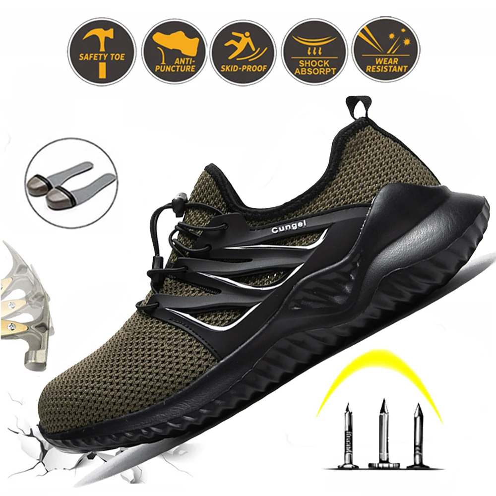 Punta de acero de Ryder construcción zapatos de seguridad para los hombres Anti-aplastamiento Indestructible zapatos de trabajo zapatos de los hombres de gran tamaño de verano transpirable zapatillas de deporte