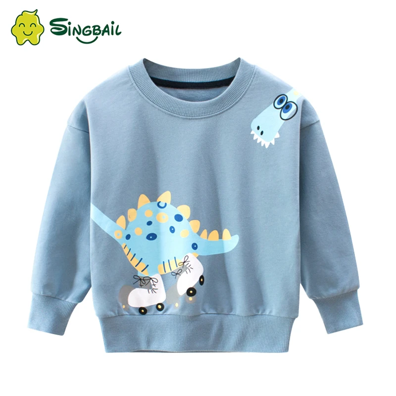 

SINGBAIL Autumn And Winter New Children's Wear Children's Sweater Baby Boy Clothes Dinosaur Cartoon Round Neck Shirt Pullover YX