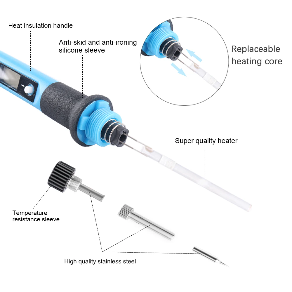 80W/60W EU US Soldering iron kit adjustable temperature LCD solder welding tools Ceramic heater soldering tips Desoldering Pump