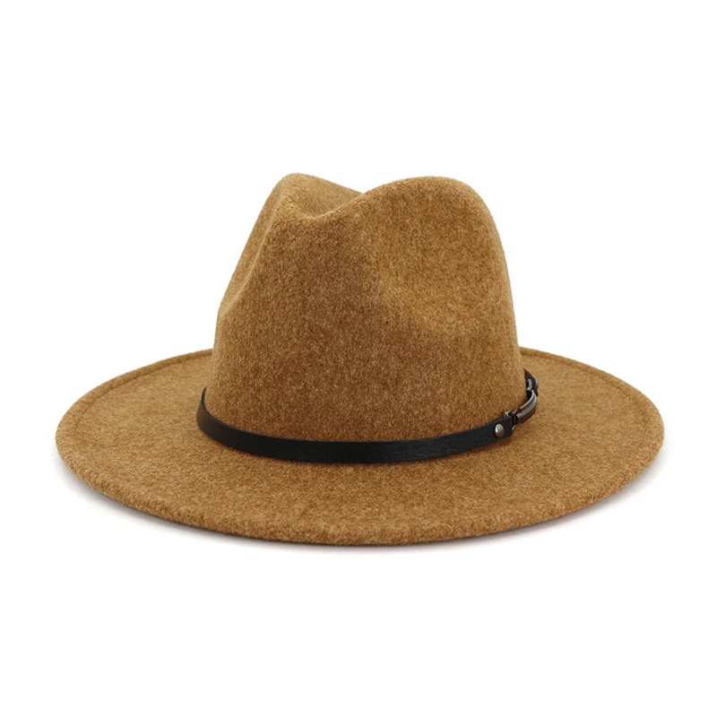 Khaki fedora FS бежевая белая модная шерстяная женская шляпа-федора для теплой зимы осени Элегантная Дамская флоппи-Клош с широкими полями джазовые кепки в винтажном стиле - Цвет: Khaki fedora