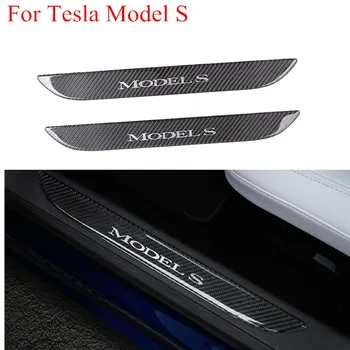 

2Pcs Carbon Fiber Car Front Door Sill Welcome Pedal Sticker Interior Decoration Cover Protector Accessories for Tesla Model S
