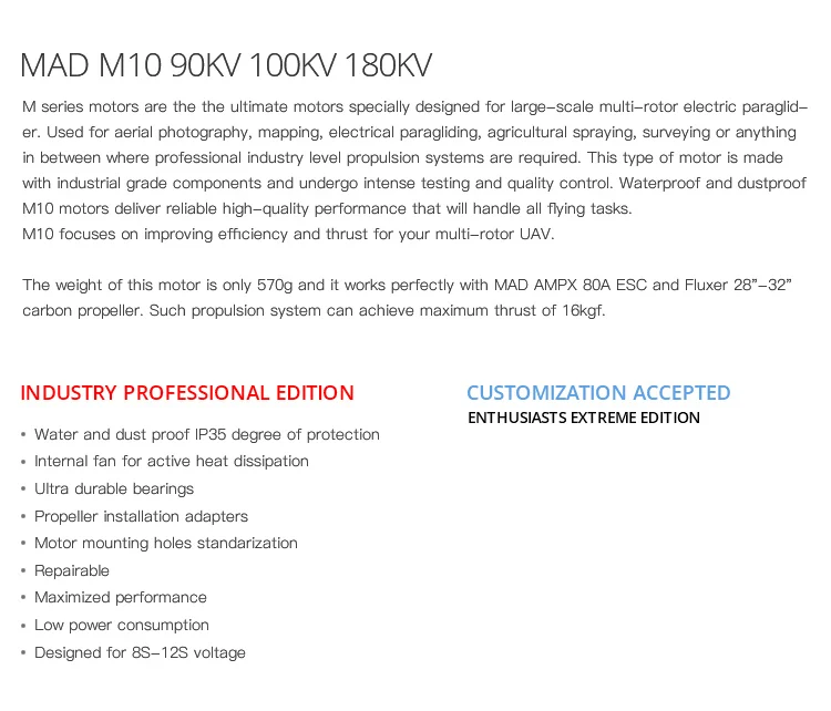 MAD M10 IPE V1.0 KV90 Big Powerful Brushless Motor For Electric Paramotor