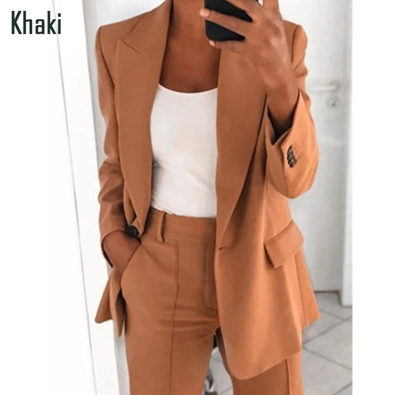 dressy pant suits to wear to a wedding 2021 Autumn Women Coat New Style European American Fashion Lapel Slim Cardigan Temperament Suit Jacket Solid Colour Oversuits pink jogging suit