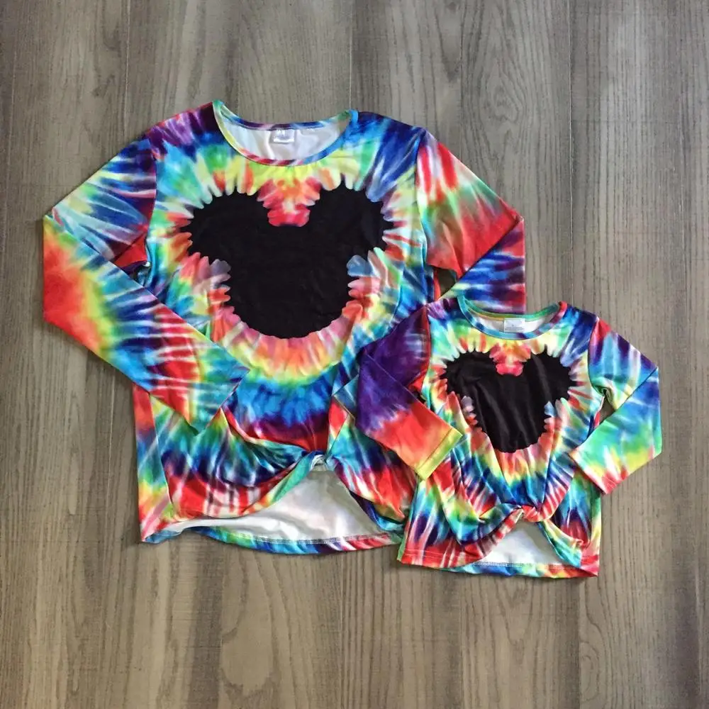 Milk Outfits Mouse-Tie Adult Baby-Girls Mommy Silk Cotton Tie-Dye Top-Boutique Knot Children