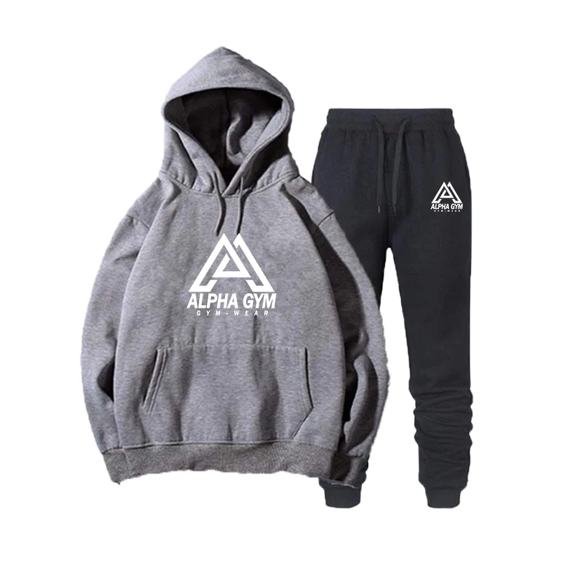 19 dark gray Осенне-зимняя женская толстовка с капюшоном, куртка+ спортивные штаны для бега, мужские костюмы с принтом, спортивный топ с длинными рукавами, цветная брендовая одежда - Цвет: 19 dark gray