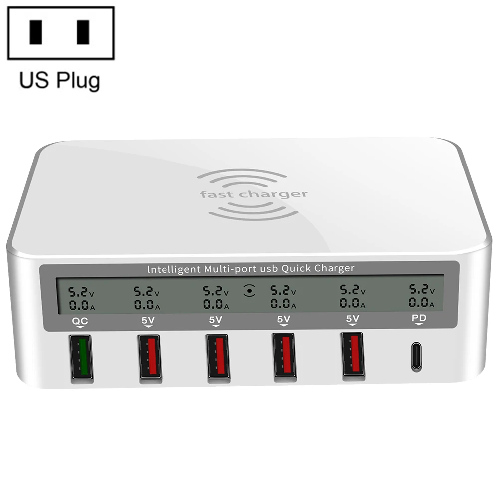 6 портов 8A QC 3,0 USB зарядное устройство Тип C Беспроводное зарядное устройство PD18W зарядное устройство для телефона для iPhone X XS samsung S10 huawei P30 Pro