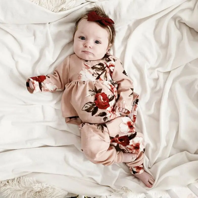 2Pcs Outfits Baby Girls Set Autumn Clothes Casual Long Sleeve Cute Princess Flower Dress Cotton Pants Winter | Детская одежда и