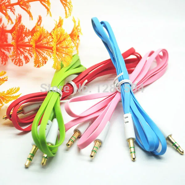 3 5mm to 3 5mm Colorful Noodle flat type Car Aux audio Cable Headphone Stereo Extended Cable for iphone Mobile phones 2000pcs