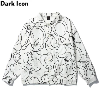 

DARK ICON Full Print Denim Jacket Men Turn-down Collar Streetwear Men's Jackets