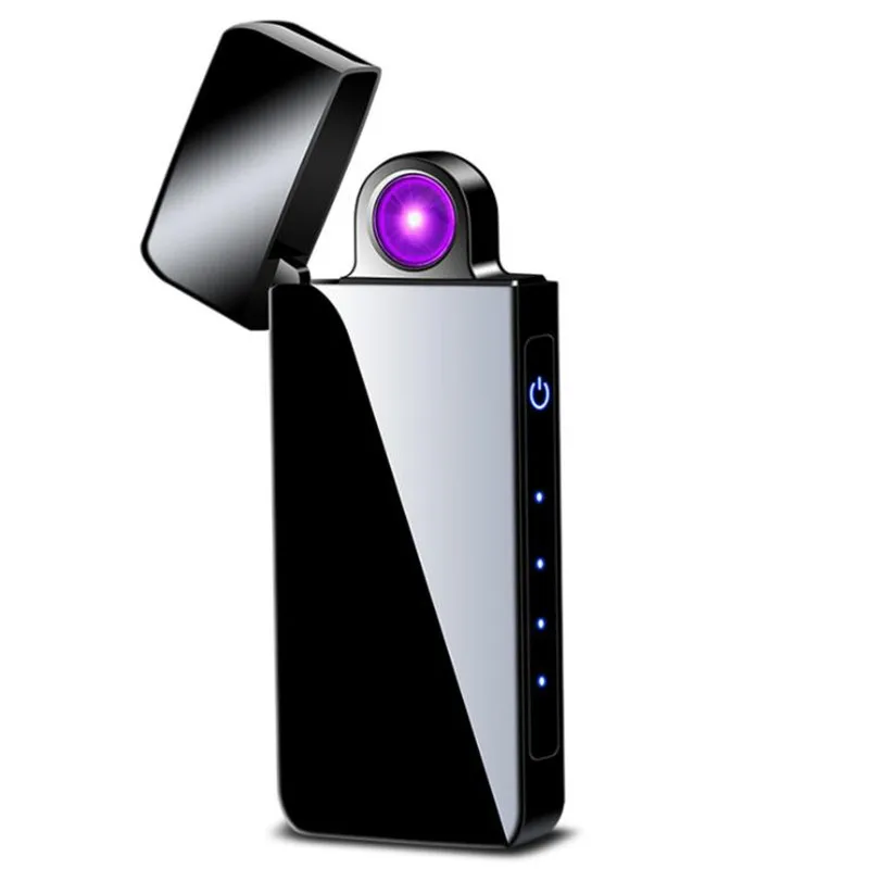 Дизайн вращающаяся дуговая Зажигалка сенсорная USB зарядка электронная плазменная ветрозащитная электрическая зажигалка - Цвет: Black