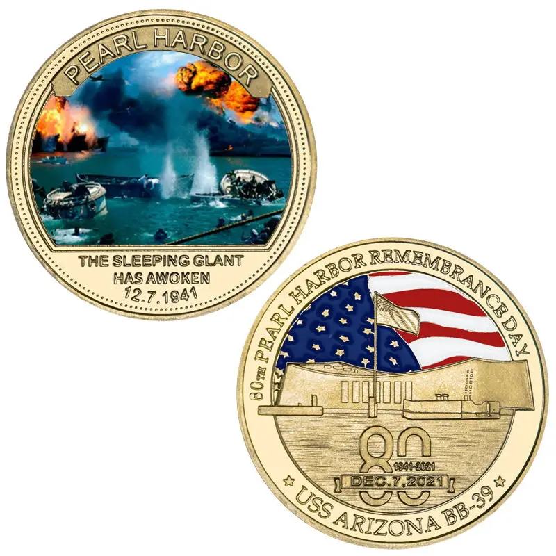 80th Anniversary Attack on Pearl Harbor Gold Commemorative Coin Set In Coin Holder US Army Challenge Coin Military Souvenir Gift