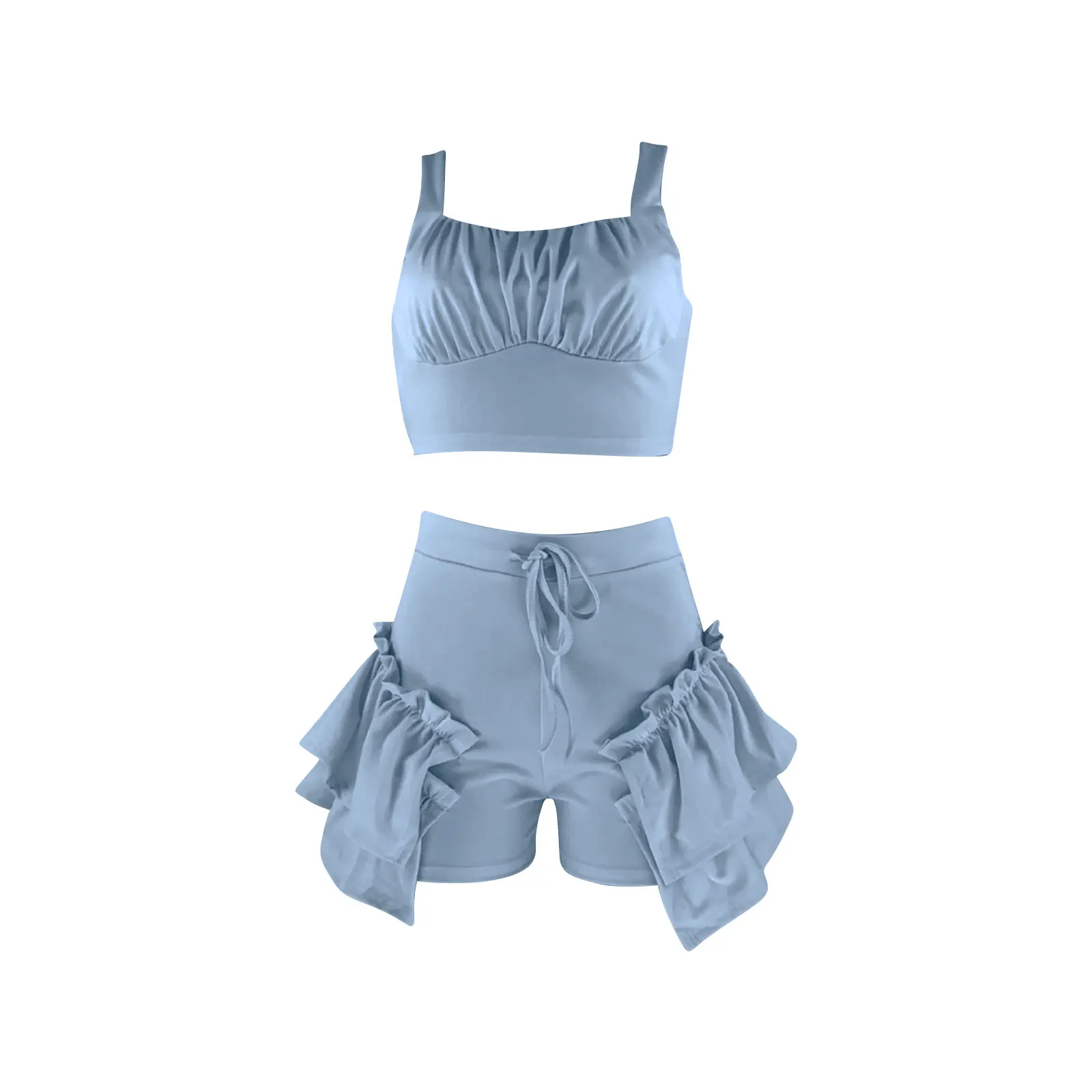 Sexy Ruffles Shorts and Crop Top Women Summer 2 Piece Sets Fashion Club Vacation Outfits Wholesale Items 2021 plus size bra and panty sets