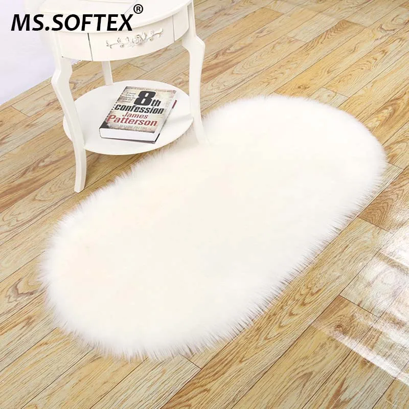 Коврик MS.SoftexSoft из искусственного меха для гостиной длинный плюшевый овальный