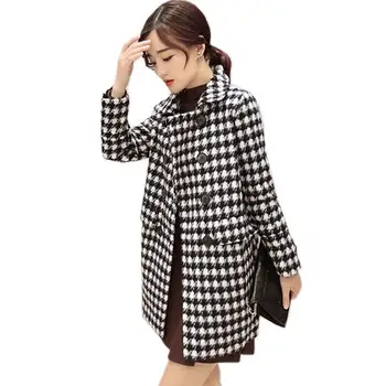 

Autumn Spirng Plaid Woolen Coat For Women Trench Coat Female Plus Size Coat Plus Size