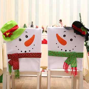 

MYBLUE 2Pcs/Lot 51x42cm Christmas Santa Claus Snowman Elk Chair Back Cover Kitchen Dinner Table Party Decoration for Home