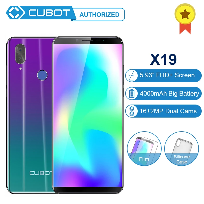 Cubot X19 Восьмиядерный 5,9" FHD+ мобильный телефон 4 Гб+ 64 ГБ Android 8,1 смартфон 16,0 Мп 4G LTE мобильные телефоны Helio P23 4000 мАч