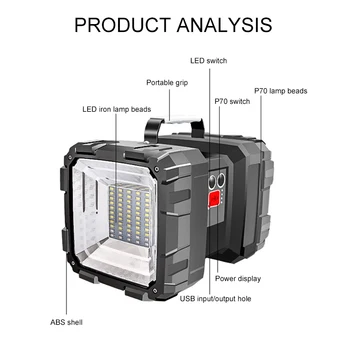 

super bright T6 XHP70 XHP50 portable led lantern flashlight fishing light table lamp rechargeable searchlight 10000 mAh battery