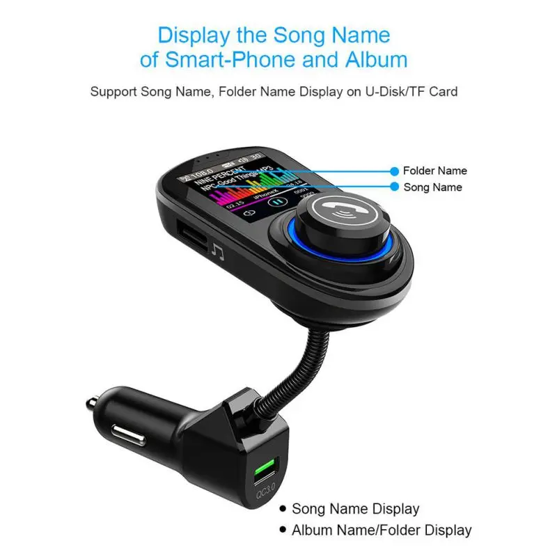 Qc3.0 1,8 дюймовый цветной экран автомобильный беспроводной Mp3 Автомобильный цветной экран Hd Mp3 Автомобильная Быстрая зарядка без рук