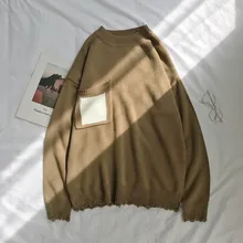 Autumn New Sweater Men Fashion Solid Color Casual Pocket Knit Sweater Man Loose Long-sleeved Pullover Men Sweter Clothes M-2XL