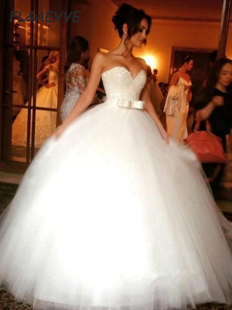 Элегантное бальное платье Свадебные платья белый бант блестки в виде сердечек тюль без рукавов длиной до пола цвета слоновой кости свадебное платье