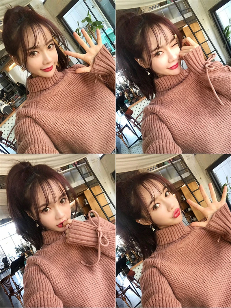 BGTEEVER Winter Thick Turtleneck Knitted Jumpers for Women Sweater Fashion Cross Lace Up Winter Sweater Female Pullovers