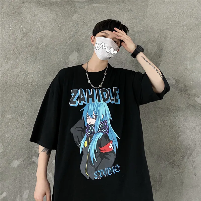 

Japanese Anime Printed T Shirts Comic-Con Party Clothes Oversized Couple Tee Shirt for Men Dark Gothic Streetwear Loose Fit Tops