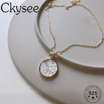 

Ckysee New Real 925 Sterling Silver Necklace Shell Angel Baby Pendant Necklace For Fashion Women Simple Fine Charms Jewelry