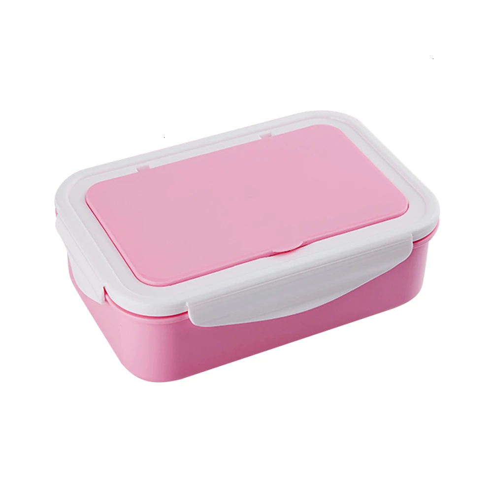 Розовый Контейнер Bento для обеда, микроволновая печь, пищевая полипропиленовая пластиковая Однослойная посуда для женщин и детей, однотонная, розовая, синяя, хаки, зеленая - Цвет: Розовый