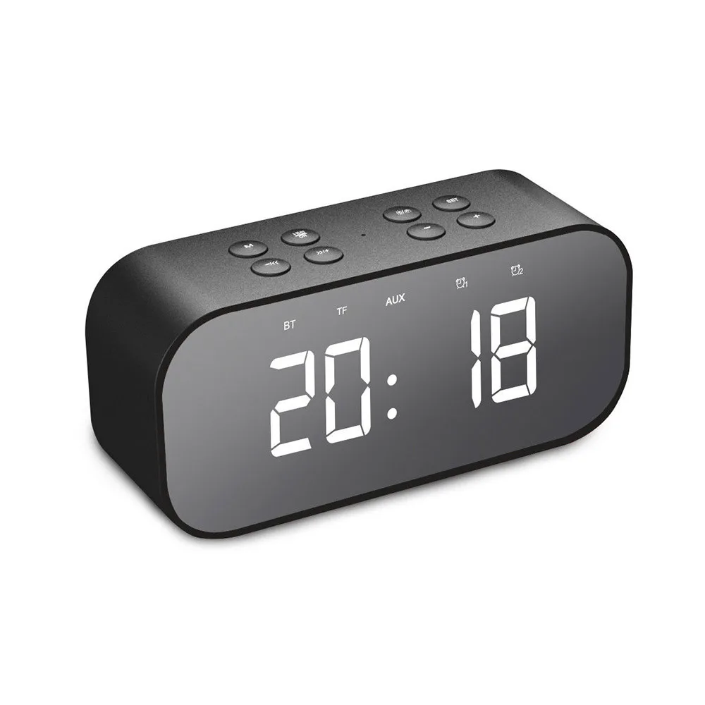 Black H30 Bluetooth динамик с fm-радио светодиодный зеркальный будильник часы сабвуфер музыкальный плеер Повтор Настольные часы беспроводные - Цвет: Black