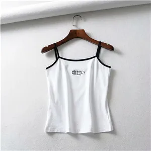 T42 white 825 Bazaleas сексуальный вышитый буквами женский короткий топ хлопковый желтый Женский Повседневный укороченный топ винтажный топ на бретелях Прямая - Цвет: T42 white 825