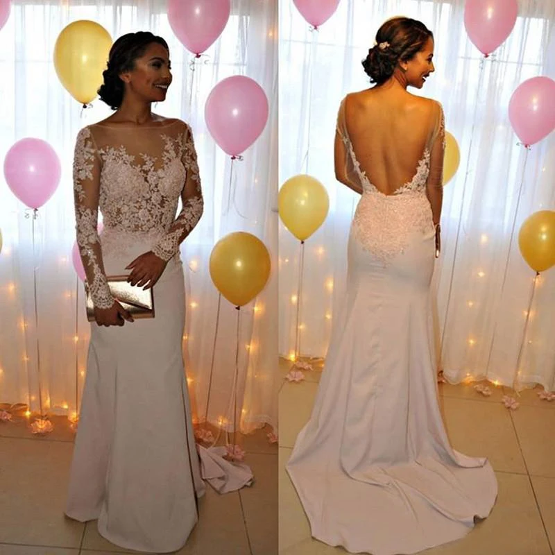 HWTX_Bridal с длинным рукавом вечернее платье иллюзионное кружевное с вырезом лодочкой сексуальное с открытой спиной длинное платье Русалка для выпускного вечера женское вечернее платье