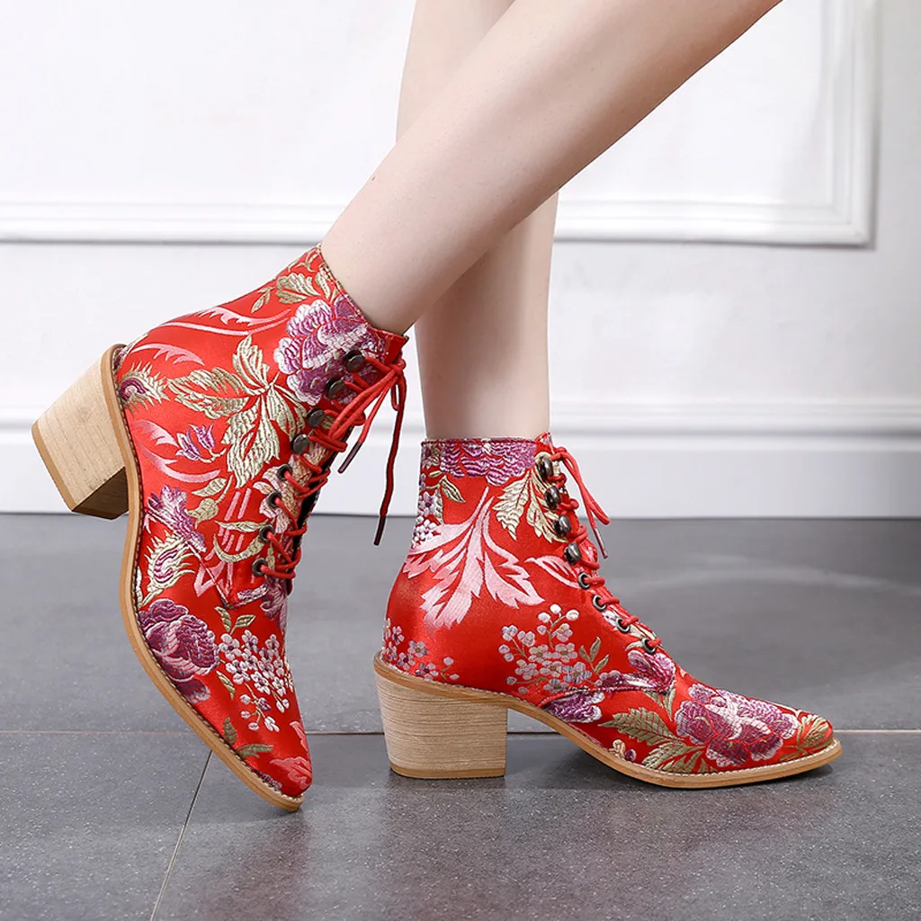 Винтажные женские полусапожки в богемном стиле модные тканевые ботинки на