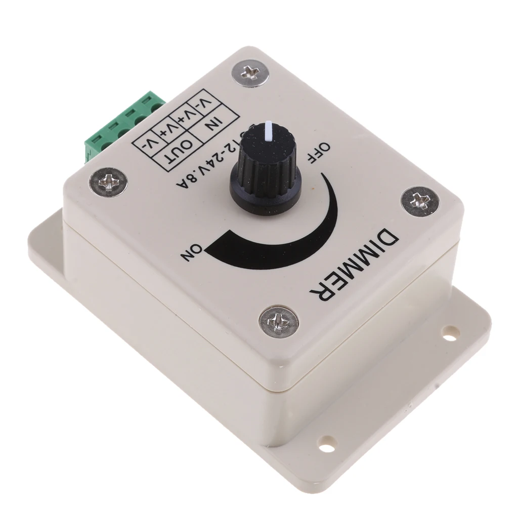 DC12V 8A Single Channel Knob Dimmer PWM Dimming Controller for Marine Boat LED Lights, Ribbon Lights, Tape Lights