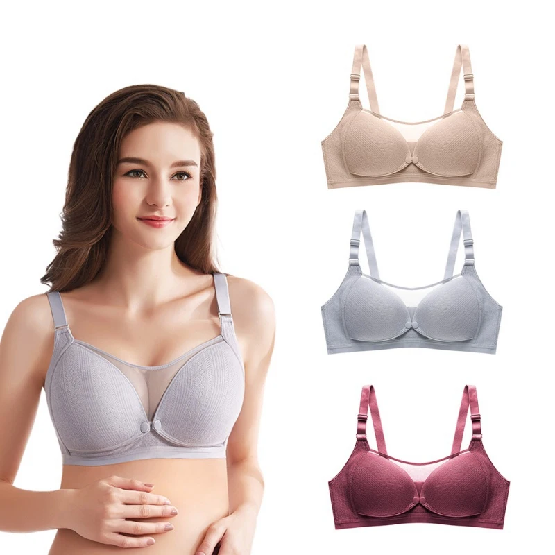 

Cotton Pregnant Woman Nursing Underwear Anti-sag Gather Front Button Breastfeeding Maternity Bra Plus Size